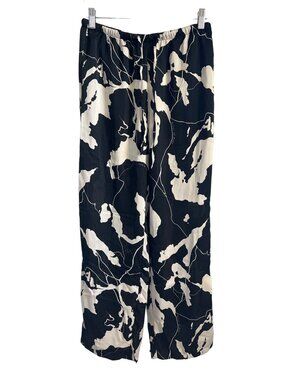 H&M Silky Drawstring Pants Black & Ivory Wide Leg